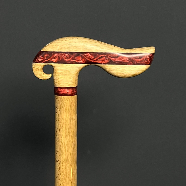 ترکیب چوب راش گرجستان با نوار هنری قرمز در عصا مدل آذین