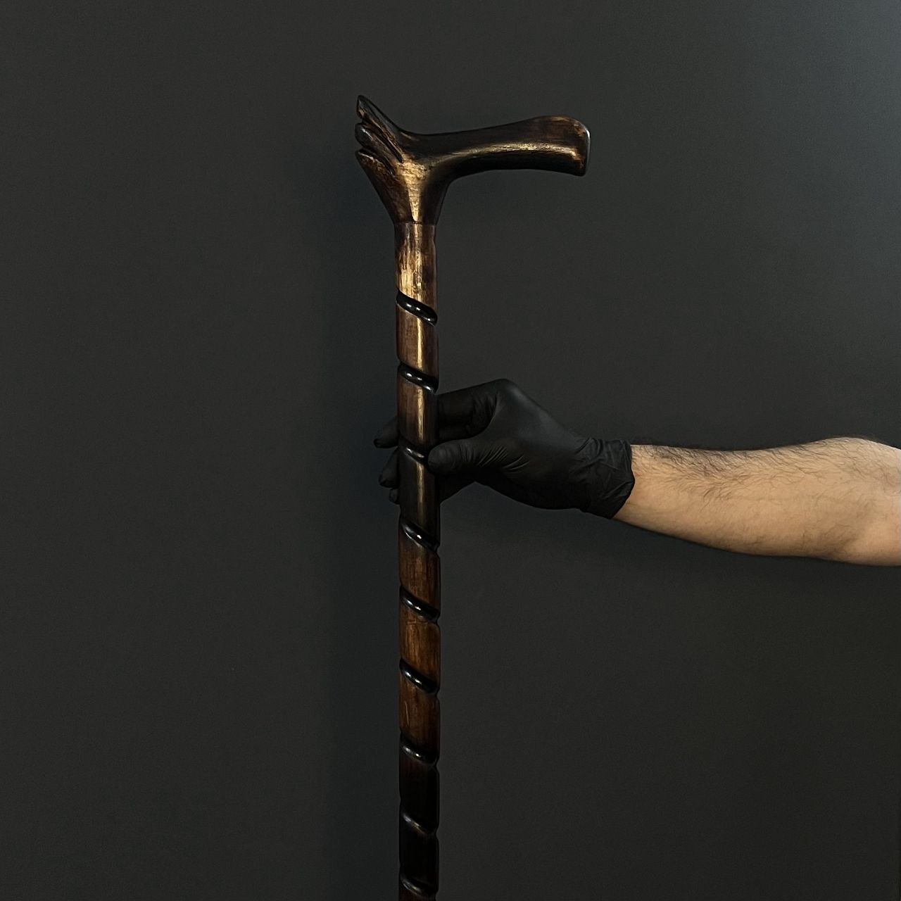 عکس کامل از عصا مدل اساطیر با زمینه تیره و جلوه درخشان چوب