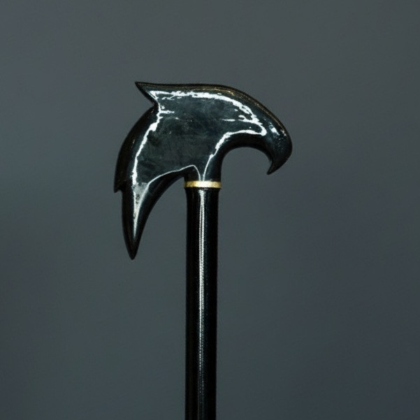 عصا مدل لومانا — دسته پیکری رزین مشکی براق با پتینه ورق طلا و بدنه چوب راش مشکی