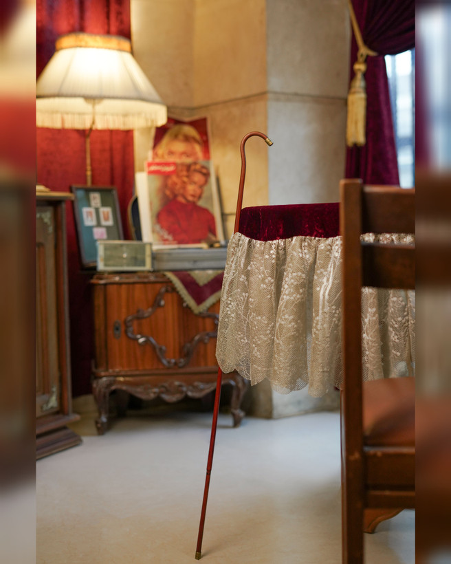 نمای کامل عصا خیزران با رنگ قهوهای مایل به سرخ و پرداخت صیقلی