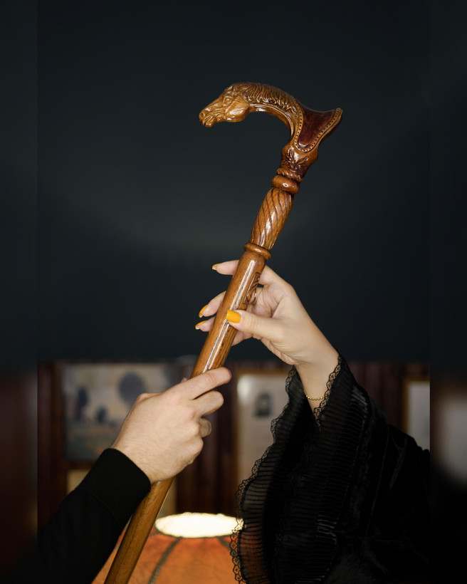 عصای لوکس رخش روی زمینه تیره — مناسب استایلهای رسمی و کلکسیونی.