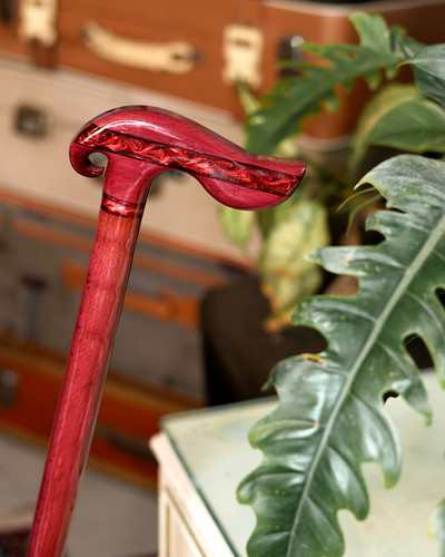 عصا مدل آذرین با دسته ترکیبی رزین قرمز یاقوتی و چوب راش، رینگ رزین قرمز و بدنه ماهگونی براق