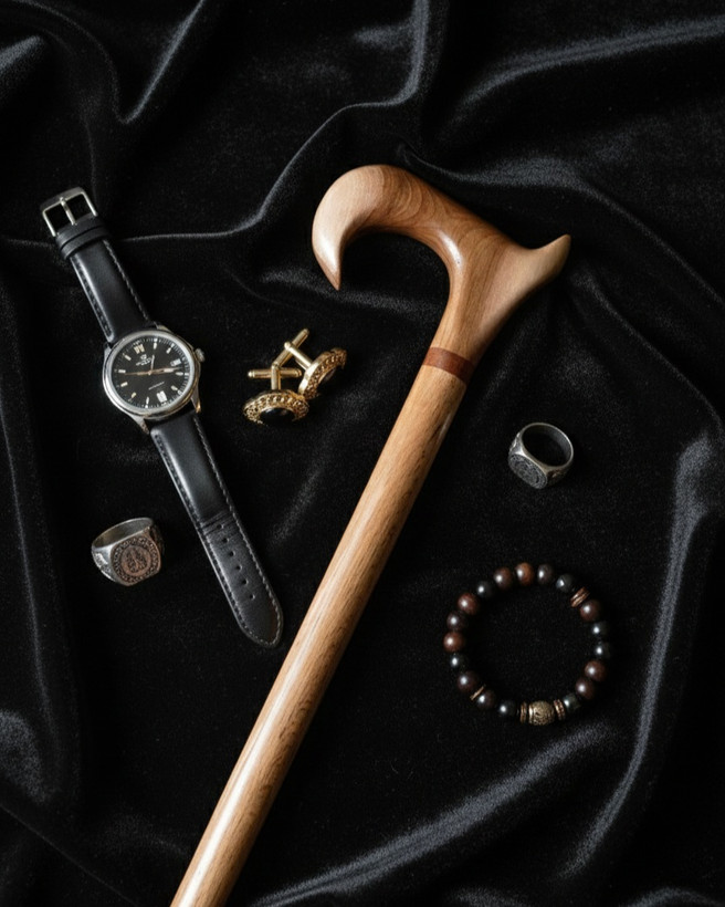 جزئیات دستهی عصا مدل دریا ساخته شده از چوب گردوی گیلان