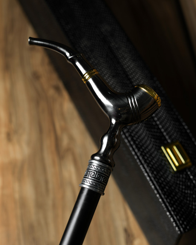 جزئیات عصای طرح پیپ — هنر دست ساز ایرانی. اثری فاخر از مجموعه عصاخان