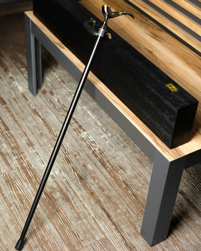 نمای کامل عصا طرح پیپ با رینگ تزئینی با هنر قلم زنی اصیل ایرانی