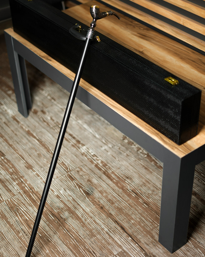 نمای کامل عصا طرح پیپ کد 03 با رینگ تزئینی با هنر قلم زنی اصیل ایرانی